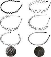 Metal Hair Band for Men Women's Hair Hoop Clips 6 Pcs, Unisex Black Wavy Spring Headband, Non-Slip
