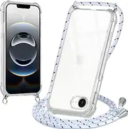 Mobile Phone Lanyard Case with Strap for iPhone 16E/iPhone SE 4 2025, Mobile Phone Strap for Hanging, Mobile Phone Neck Strap, Transparent TPU Shockproof Silicone Mobile Phone Case with Chain