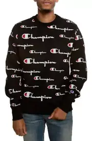 Champion Men's Reverse Weave Sweatshirt Classic Pullover All Over Logo Script