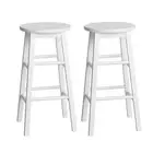 2x Bar Stools Round Chairs Wooden White