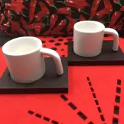 White Espresso Cup on Wooden Base (set of 4)