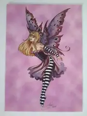 AMY BROWN NEW &MINT FAIRY POSTCARD/MINI ART PRINT PINK FLOATING FAERIE FAE