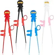 Nuanchu 4 Pairs Ninja Training Chopsticks for Kids Adults Beginners Cute Tableware Reusable Japanese Training Learning Chopsticks Helper with Attachable for right or Left Handed Trainer, 7 Inch