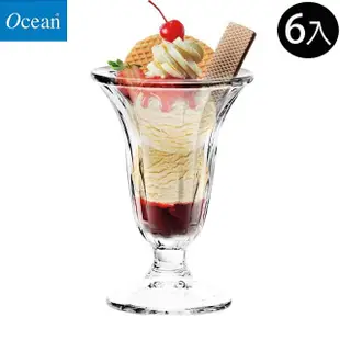 【Ocean】直紋聖代杯 玻璃杯 冰淇淋杯 225ml 6入組(玻璃杯 甜點杯)