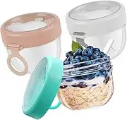 3Pcs Overnight Oat Container with Lid and Foldable Spoon 20oz/600ml Leak Proof Oats Jar Portable Yogurt Cup Airtight Food Storage Container Dessert Cup for Breakfast