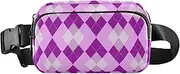 [Amooorous] Peach and Purple Checkerboard Stylish Waist Bag Fanny Pack for Men Women Waterproof Crossbody Sport Bag with Adjustable Strap for Travel Gym Work, Peach and purple checkerboard, 1 size