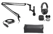 Audio Technica 1-Person PC Podcasting Podcast Bundle wMicrophone+Boom+Headphones