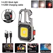 Multifunctional COB LED Flashlight Keychain USB Rechargeable Portable Work Light