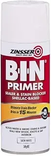 Zinsser B-I-N Shellac-Based Primer Spray White 369g - Interior/Spot Exterior Primer-Sealer & Stain Blocker, Fast-Drying, Odour-Sealing for Drywall, Tile, PVC, & More - Adheres Without Sanding