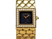 在飛比找Yahoo!奇摩拍賣優惠-Chanel 香奈兒菱格紋18K金女用腕錶