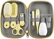 AnnuoYi Baby Grooming Kit, 8 in 1 Baby Hair Brush/Nail Clipper/Nose Cleaner/Finger Toothbrush/Nail Scissors/Manicure Kit for Baby Body Care Grooming Set (Yellow)