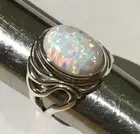 Sterling Silver swirl openwork large Oval Fire Opal Cocktail Statement Ring P 8
