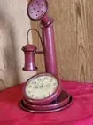 2615. NEW "TOUR AROUND THE WORLD" RED TABLE TOP METAL TELEPHONE CLOCK 13"