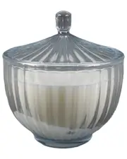 Flora Bunda 5.5in Glass Rib Apothecary Candle with Lid - Santal