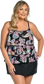 [Maxine Of Hollywood] Women's 3-Tiered Scoop Neck Tankini Swimsuit Top