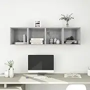 Wall cabinets Set 4 pcs Concrete Grey Engineered Wood Shelves for Kitchen Bathroom Decor Rustic Floating ledges Solid Shelf Ledge wallshelves 37x37x37 cm