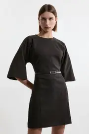 Petite Flannel Tailored Belted Dress