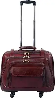 RICHSIGN Leather Accessories 44 litres Laptop Roller Case Buffalo Leather Suitcase Trolley Bags for Men Luggage Cabin Size 4 Wheel (Dimension :L=22XW-12XH=17 inch) Weight :3 kg, BROWN, M, Luggage