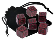 Set (6) 16mm 6-Sided D6 Black Dice Red Numbered 1-6 + Storage Pouch