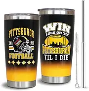 Pittsburgh Tumbler with Lid and Straw Football Fans Cup Gifts for Men Women Boys Kids Coffee Mug Merch, 20 oz, Stainless Steel