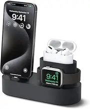 elago 3 in 1 Charging Station Compatible with Apple Watch Series(10/9/8/7/6/5/4/3/2/1/SE), Compatible with All iPhone Series, AirPods Pro 2/1, AirPods 3/2/1 [Cables NOT Included] (Black)