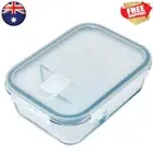 2 Compartment Glass Meal Prep Container Leak Proof Airtight lid Lunch Box /AUS