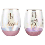 2pc Mr & Mrs Glitterati Stemless 600ml Wine Drinking Cup Celebration Glass