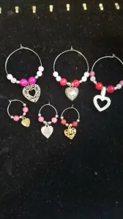 Beautiful Wine Glass Charm Rings Set Of 6 HEARTS
