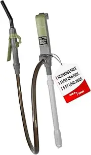 TERA PUMP E85 Fuel Barrel Rechargeable Battery Powered Transfer Pump - 3.1 GPM w/Telescoping Intake tube, Lever Action Style Fuel Nozzle (5 FT Hose)