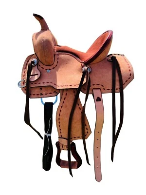 12" Brown Western Barrel Horse Roughout Leather Saddle Tack Set Free Shipping