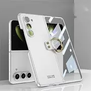 [YBROY] Case for Samsung Galaxy Z Fold5 5G, Ultra-Thin Hard PC + Tempered Glass Protective Film, with Metal Ring, Anti-Scratch, Cover Case for Samsung Galaxy Z Fold5 5G.(Silver)