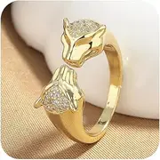 [Sdouefos] 14K Gold Leopard Animal Leopard Head Open Ring Women's 925 Sterling Silver Zirconia Ring Vintage Wrap Rhinestone Statement Adjustable Finger Ring Jewelry Accessories