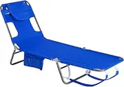 SunnyFeel Reclining Beach Chair, Lay Flat Tanning Bed Portable Folding Chairs with Pillow, Arm & Head Slots, Backpack Straps for Outdoor (Blue)