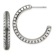 Stainless Steel Chisel Antiqued And Polished Post Hoop Earrings