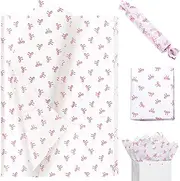 Pineraap 20 Sheets Pink Bow Tissue Paper, Cute Bow Knot Gift Wrap Tissue Paper Large Decorative Art Paper for Coquette Birthday Party Wedding Gift Packing DIY Crafts, 19.7 x 27.6 Inch