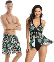 [Ulikeey] Matching Swimsuit for Couples, Mens Swim Trunks Women Tankini Couples Matching Swimwear