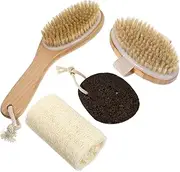 MERRYHAPY 4-Piece Bath Brush Set Body Scrub Loofah Sponge Pumice Stone Kit Bathing Accessories for Shower Tools Essential Bathing Supplies for Home