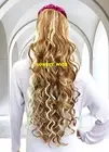 27" PONYTAIL HAIR PIECE EXTENSIONS DRAWSTRING LONG LAYERED WAVY ASH BLONDE MIX