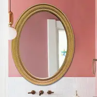 在飛比找樂天市場購物網優惠-簡約復古浴室鏡子衛浴鏡化妝鏡大號橢圓浴室鏡框藝術衛生間掛鏡