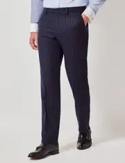Hawes & Curtis Navy Chalk Stripe Flannel Italian Tailored Suit Trousers | 1913 Collection Size: 42" (EU 58)