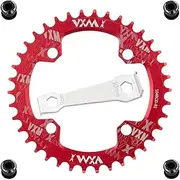 YBEKI 104BCD Chainring - CNC 7075-T6 Aluminum Narrow-Wide Round Chainwheel for MTB/Road Bikes (32-52T) | Compatible with Shimano/SRAM 8-11 Speed | Ultra-Light | Anti-Drop Design (Black/Red)