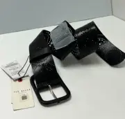 TED BAKER LONDON Women's Wide Belt Black 100% Leather Size 37"x2.4" NEW
