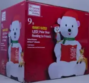 Gemmy Holiday Christmas 9 ft Giant Size Polar Bear Reading to Friends Inflatable
