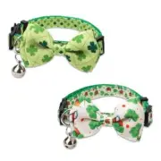 2pcs St Patrick's Day Cat Collar with Bow, Four Leaf Clover Cat Collar