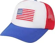 [Clobeau] Baseball Cap 4th of July USA American Flag Hat Independence Day Patriotic Trucker Mesh Golf Hiking Snapback Hats