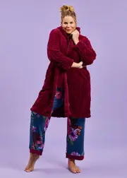 [Taking Shape] Taking Shape Plush Hooded Zip Up Robe Size 26-28 in RED Plum - Plus Size Women's Clothing Red Plum