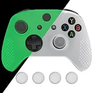 eXtremeRate PlayVital PlayVital Soft Anti-Slip Glow in Dark - Green Silicone Controller Cover Skins and Black Thumb Grips Caps Protective Case for Xbox One X S Controller - Controller NOT Included