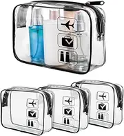 4Pack TSA Approved Toiletry Liquids Bag, Clear Waterproof Toiletry Bags with Zipper and TSA Aviation Logo, Carry-on Travel Accessories | Quart Size | Cosmetic Pouch Makeup Travel Bag for Women Men