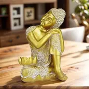 FLJZCZM Hand-Painted Golden Resin Buddha Statue Candle Holder - 8x8.5x14cm, Buddha Ornaments for Home & Garden Decor, Indoor & Outdoor (Golden 14461)