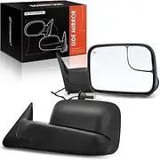 A-Premium Towing Mirrors Compatible with Dodge Ram 1500 1998-2001, Ram 2500 1998-2002, Ram 3500 1998-2002 - Manual Folding Heated Flip Black - with Power Glass - Pair Set